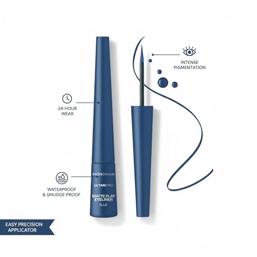 FACES CANADA Ultime Pro Matte Play Eyeliner - Sapphire (Blue) 2.5 ml | Quick Dry | Matte Finish | 24 Hr Long Lasting Formula | Precise Felt Tip | Highly Pigmented | Waterproof Smudgeproof & Sweatproof