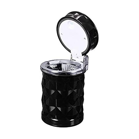 Portable Car Ashtray Vehicle Ash Tray Cigarette Holder with Blue LED Light Smokeless Ashtray for Cars Auto Truck Outdoors Camping (Black) Cover