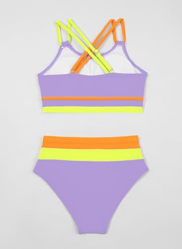 blibean Tween Girls Swimsuit Colorblock Teen Bikini Sets Little Kids 2 Piece Bathing Suits Junior Cute Swimwear Sporty Swimming Suit 2026 Traje Baño Niñas Size 6-7 Year Old Light Purple — view 4