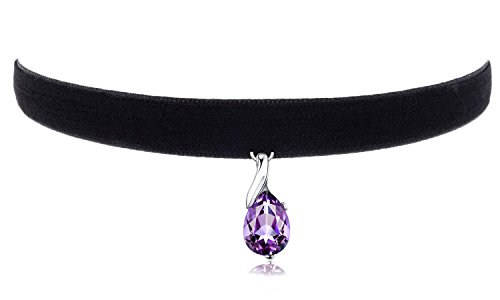 Cozylife 3/8" Girls Black Velvet Choker Necklace with Purple Crystal Pendant