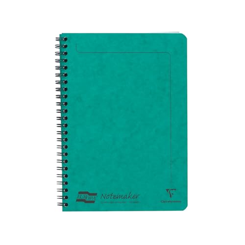 Clairefontaine 4853Z - One Notemakers Europa Spiral Notebook Green - A5 14,8X21 Cm - 120 Detachable Ruled Pages - White Paper 90 G - Glossy Card Cover