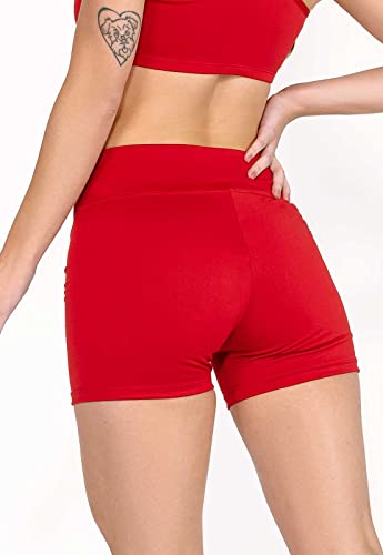Short Fitness Curto Dyeu Cós Alto Suplex Liso Academia Feminino (M, Vermelho)