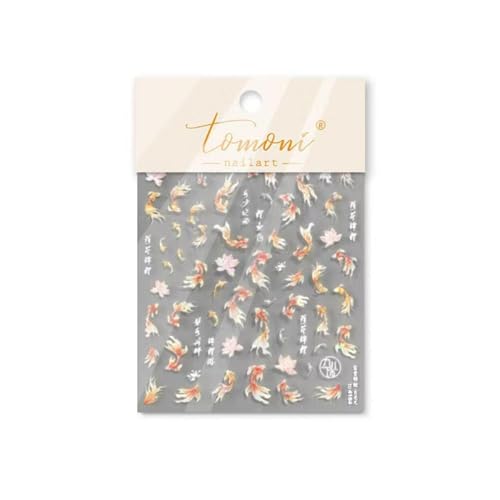 Image of 5D Embossed Goldfish Nail Art Stickers Lotus Flower Nail Decals Chinese Style Design Koi Fish Nail Stickers for Women Girls Kid DIY Manicure Supplies Charm Decorations Accessories