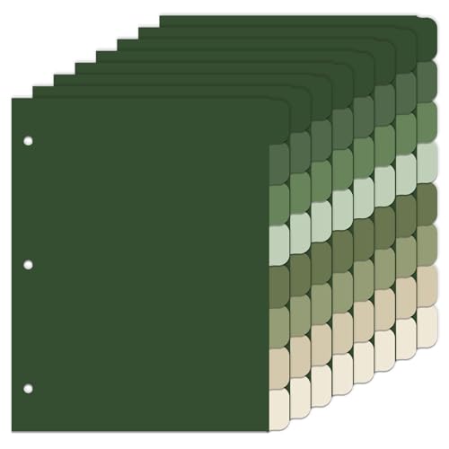 Whaline 64 Pcs/ 8 Set Sage Green 3 Ring Binder Dividers Colorful Index Dividers Plastic Page Folder Divider Sheets Protectors for Notebook Home Office Classroom Supplies