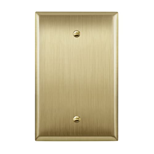 Image of LIDER Blank Metal Wall Plate, Stainless Steel Blank Outlet Cover, Corrosion Resistant, Mid-Size 1-Gang 4.88 inch x 3.11 inch, 201 Stainless Steel, LMWP-01M-BB, Brushed Brass