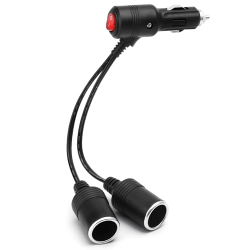 TNSLAND 1 à 2 Rallonge Allume Cigare, Double Prise Allume-Cigare Avec Interrupteur, Y Splitter Câble D'Extension avec Fusible, 12V/24V Adaptateur Répartiteur pour Voiture, Bateau, Moto