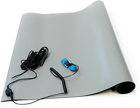 Bertech ESD High Temperature Mat Kit, 18 Inches Wide x 36 Inches Long x 0.08 Inches Thick, Gray, Includes a Wrist Strap and Grounding Cord, RoHS and REACH Compliant (Assembled in USA)