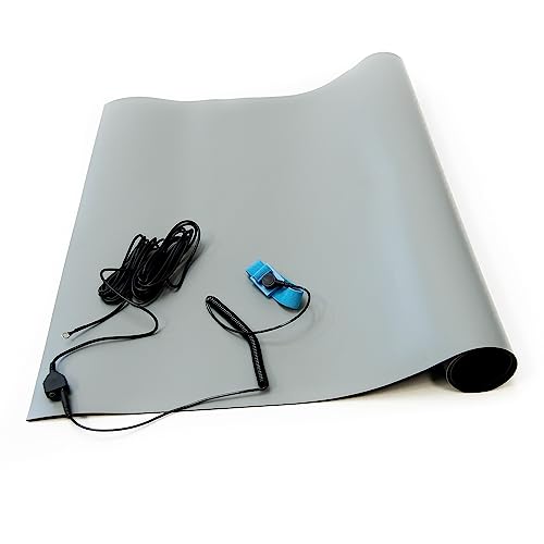 Bertech ESD High Temperature Mat Kit, 18 Inches Wide x 24 Inches Long x 0.08 Inches Thick, Gray, Includes a Wrist Strap and Grounding Cord, RoHS and REACH Compliant (Assembled in USA)