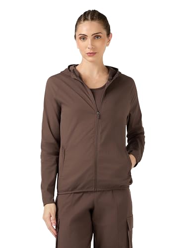 Image of TECHNOSPORT Women's Solid Slim Fit Hooded Jacket with TECHNOWARM+ | Full Zip Polyester Winter Jacket for Sports, Gym, Travel & Casual Wear | Long Sleeve Hooded Activewear with Moisture-Wicking Fabric