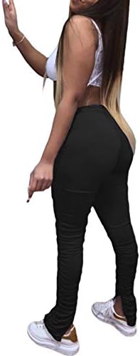 Salimdy Women's Casual Yoga Sport Stacked Leggings Solid Color Split Hem Flare Pants Workout Active Sweatpants Black S