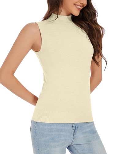 Image of Sleeveless Mock Neck Knit Tops for Women Slim Fit Turtleneck Sweater Vest Business Work Tank Pullover