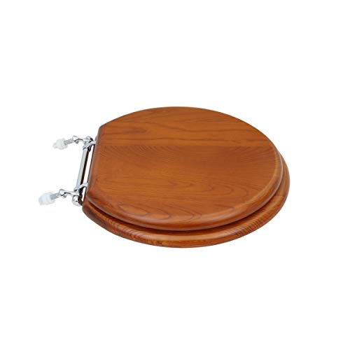 Renovators Supply Wooden Round Toilet Seat With Lid Mahogany Finish Comfortable Easy Clean Commode Seats For Toilets With Chrome Hinges And Non Slip Polymer Bumper Stabilizers #TOP1