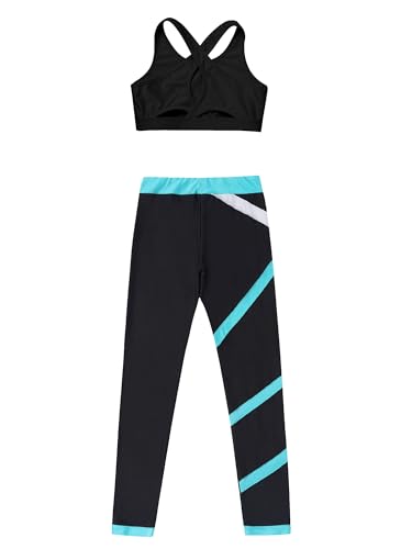 YEAHDOR Kids Girls 2 Pcs Sport Outfit Gymnastics Dance Athletic Outfits Sleeveless Crop Top with Leggings Set Dancewear4