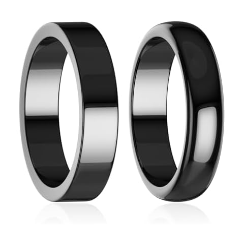 Hematite Ring for Women Men, Genuine Magnetic Black Stones Ring for Anxiety Balance Root Chakra，Absorb Negative Energy Jewelry Gifts Size 6-12 (10) Cover
