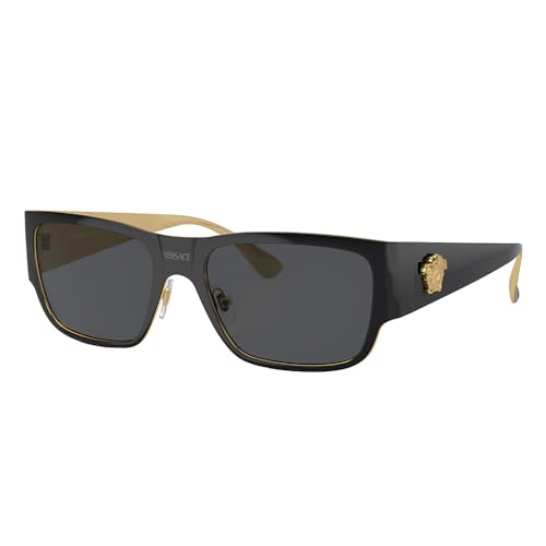 Image of Versace VE 2262 143387 Black Metal Square Sunglasses Dark Gray Solid Color Lens