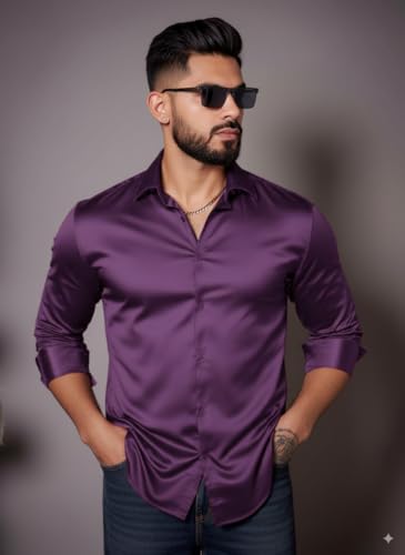 Image of IndoPrimo Men's Stylish Solid Satin Casual Shirt for Men Full Sleeve