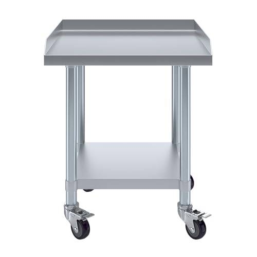 Image of AmGood Stainless Steel Equipment Stand - Heavy Duty, Commercial Grade, with Undershelf, NSF (24 inch Width x 24 inch Length + Casters)