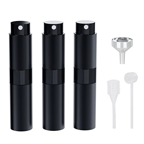 Darbermu 8ML Perfume Atomiser, Refillable Travel Atomiser Bottles Mini Portable Spray Aftershave Empty with Funnel and Refill Pump for Travel, Vacation (Black)