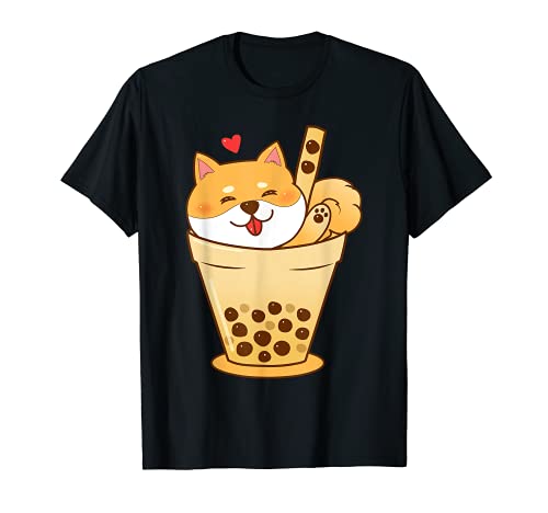 Shiba Inu Dog bubble teacup T-Shirt, Black