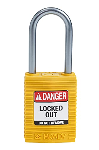 Image of Brady CPT-YLW-38AL-KD SafeKey Padlock, Yellow, 3.0 in H x 1.25 in W x 0.75 in D