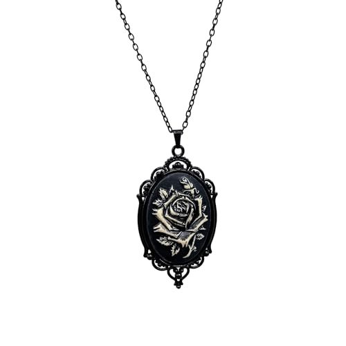 Vintage Black Rose Embossed Pendant Gothic Necklace for Women Men