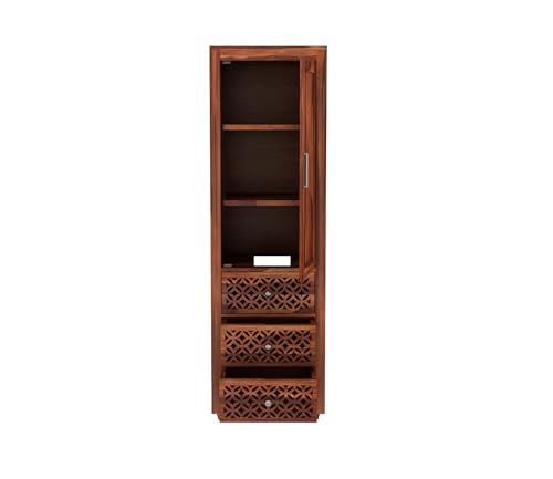Image of Sheesham Wood Wooden Single Door Wardrobe Organizer for Clothes | - Solid Wood Almirah with 3 Drawers, 3 Shelves - Cupboard for Large Bedroom (Design 28)