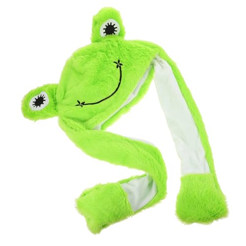 VICASKY Plush Frog Hat with Moving Ears Lightweight Party Costume Headgear for All Ages Fun Holiday Photo Prop and Cosplay Accessory