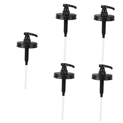 FUNOMOCYA 5pcs Mason Jar Dispenser Syrup Bottle Pumps Mason Canning Jar Pump Flavorings Pump Drink Flavoring Syrups Pump Lotion Dispenser Pump Lids Syrup Dispenser Pump Plastic Black