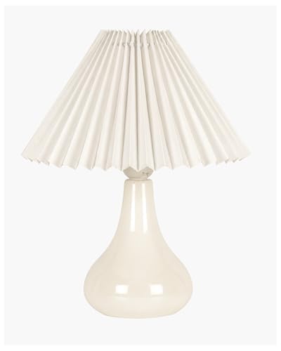Image of Homesake Modern Small Ceramic Table Lamp, Classic Bedside Desk Lamp for Living Room Bedroom, Farmhouse Home Decor Nightstand Lamps Light with Fabric Pleated Shade, (White Pleated Shade)