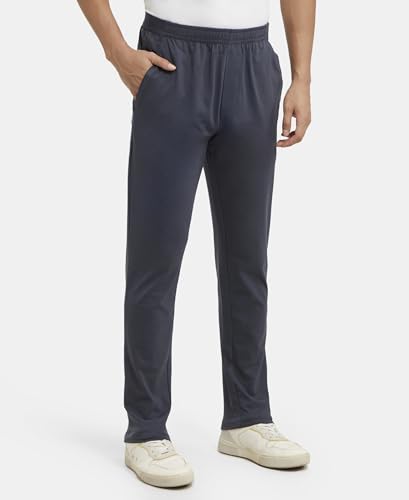 Image of Jockey AM49 Men Super Combed Cotton Rich Straight Fit Trackpants with Side and Zipper Media Pockets