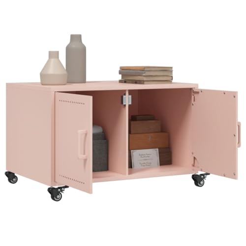 Table basse rose acier rangement à roulettes table appoint 68cm - 5