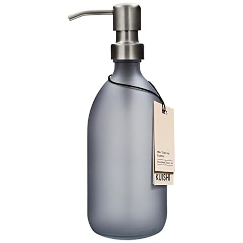Kuishi Grey Matte Amber 500ml Glass Soap Dispenser with Silver Stainless-Steel Pump, Eco-friendly, Decoration Tool Cover