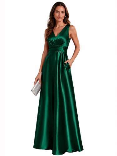 Ever-Pretty Women's Summer Satin V Neck Formal Wedding Guest Dress Floor Length Empire Waist...