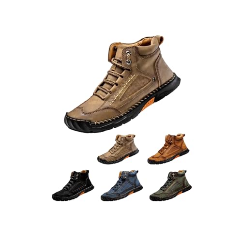 Men's Comfortable Handmade Leather Boots,Comfortable Mid-Cut Lace-Up Casual Shoes – Non-Slip Arch Support Outdoor Workwear Ankle Boots