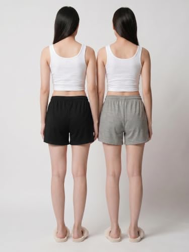 Image of Fflirtygo Women's Cotton Shorts | Sports and Running | Gym Workout and Yoga | Regular Fit Shorts for Women Combo (Pack of 2)