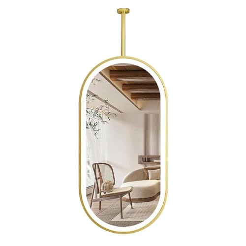 Espejo De Baño De Doble Cara Montado En El Techo Con Luces LED, Espejo De Maquillaje Flotante Giratorio 360°, 3 Colores Ajustables, Antivaho, Para Entradas De Hoteles, Dormitorios(Gold,60x100CM)