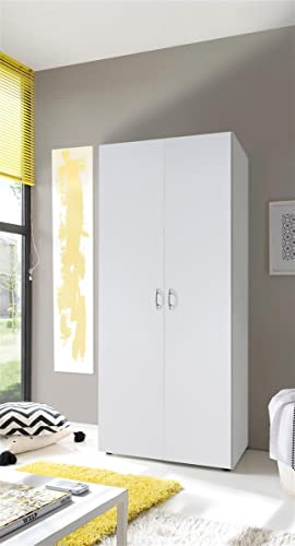 möbelando Kleiderschrank Mehrzweckschrank Standrschrank Schrank Schlafzimmer Hamina I Weiß