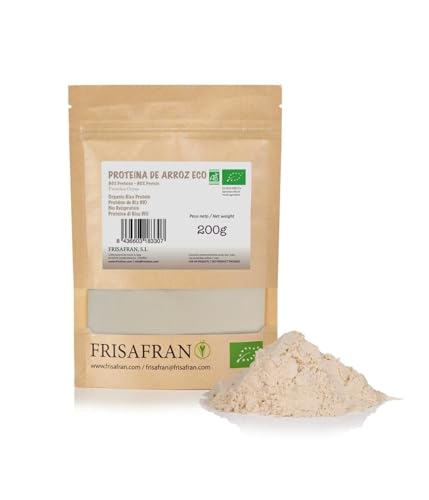 FRISAFRAN | Proteína de Arroz Ecológica 200g | Fuente de Proteína Vegetal | 100% Natural | Proteina Vegana | Proteina Sin Gluten | Proteína Cruda | proteína de arroz integral concentrada en polvo