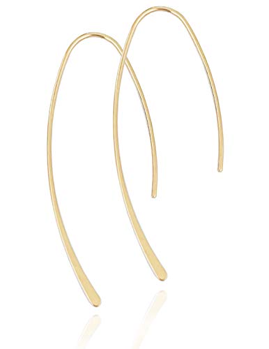 Altitude Boutique Upside Down Open Hoop Earrings - Lightweight Hypoallergenic Wire Dangle Drop Threader Earrings in Gold, Rose Gold, or Silver | Delicate Jewelry (Threader, Gold)
