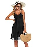 Ekouaer Women's Sheer Chiffon Swimsuit Beach Bathing Suit Cover Ups for Swimwear Plus Size See Through Vacation Cami Coverups Black XL