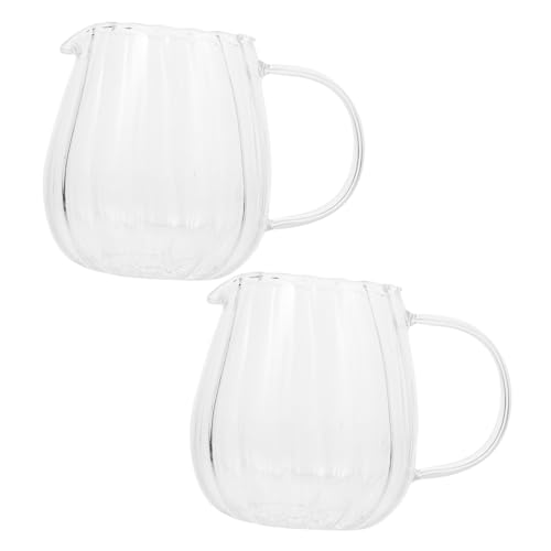 2Pcs Glass Milk Jug Elegant Transparent Pitcher for Coffee Juice Portable Beverage Container with Unique Design for Parties Home Use