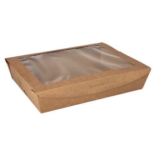 PAPSTAR 120 Feinkostboxen, Pappe mit Sichtfenster aus PLA Pure eckig 1500 ml 4,5 cm x 21 cm x 16 cm braun 100% Fair