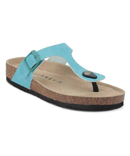 Image of HF JOURNEY Women's Cork Footbed Thong Sandal,Slip On Entry,(Size 36-41) PU, Casual Lounging Slipper, EVA Sole, Flat Heel, Anna Carina 2.0