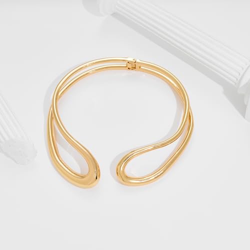 WOWORAMA Chunky Choker Collar Necklace for Women Gold Silver Teardrop Choker Necklace Spring Open Cuff Necklace Metal Statement Necklace4
