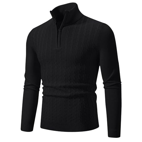 Dgoopd Quarter Zip Pullover Men Cable Knit Sweater Casual Stand Collar Sweater Long Sleeve Slim Fit Sweater Plus Size Tops