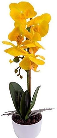 IMIEE Phaleanopsis Arrangement with Vase Decorative Artificial Orchid Flower Bonsai (Orange)