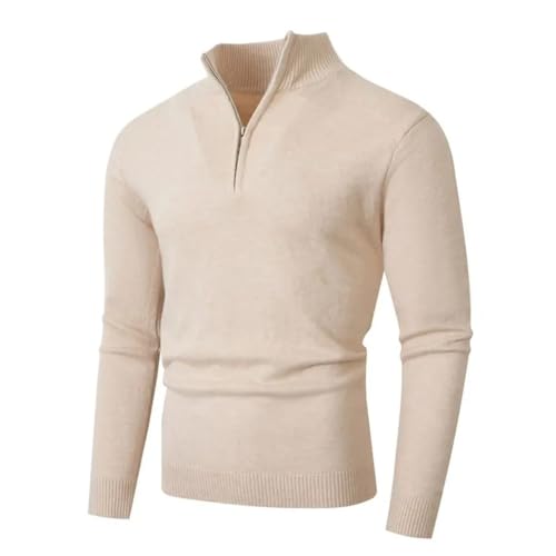 Men Winter Knit Pullovers Solid Color Slim Fit Sweater Half Zipper Stand Collar Sweaters3