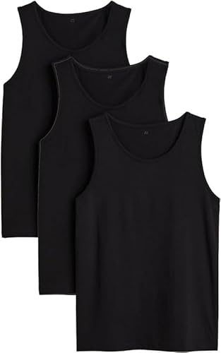 COSHAL® 3 Men's 100% Cotton Tank Top Vest Sleeveless Undershirt for Gym Workout Tops Men Vests Plain Tshirt for Everyday Athletic Wear Men Plus Size Vest Size XL Black