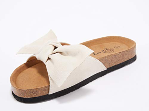 Image of FISACE Womens Bow Flat Sandals Flip Flops Slide Sandals Summer Beach Shoes