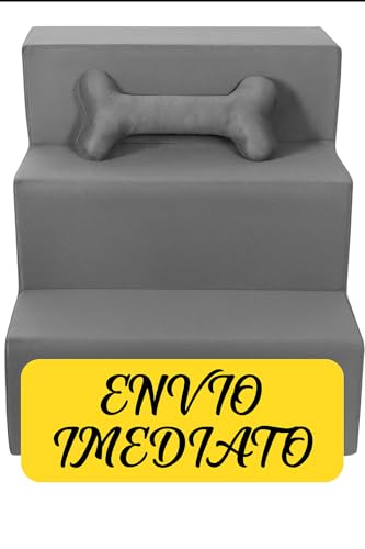 Escada Escadinha para Pet 3 Degraus Gato e Cachorro Ideal para Sofá e Cama Espumada Resistente Luxo (com Osso incluso) Suporta até 60Kg (Cinza) - Jrc Moveis
